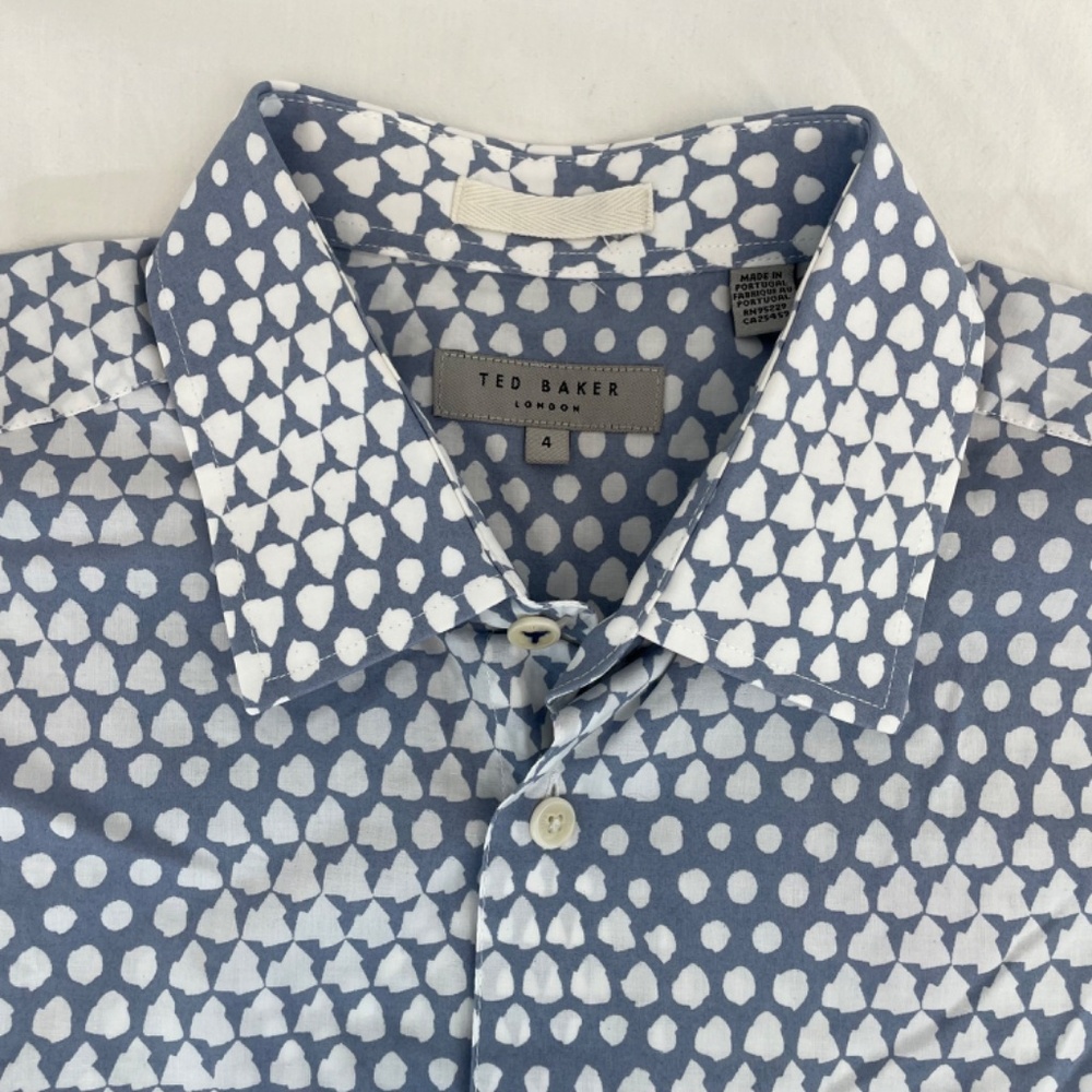 Ted Baker Short Sleeve Button Down Dress Shirt Blue White Men’s Size 4 Dry Clean